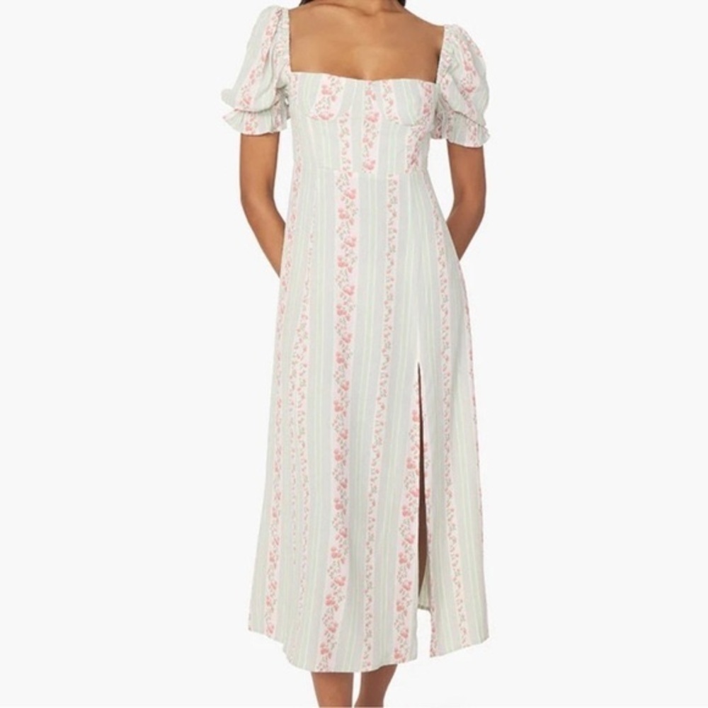 WeWoreWhat Victorian Floral Stripe puff sleeve midi dress, size 0 💐